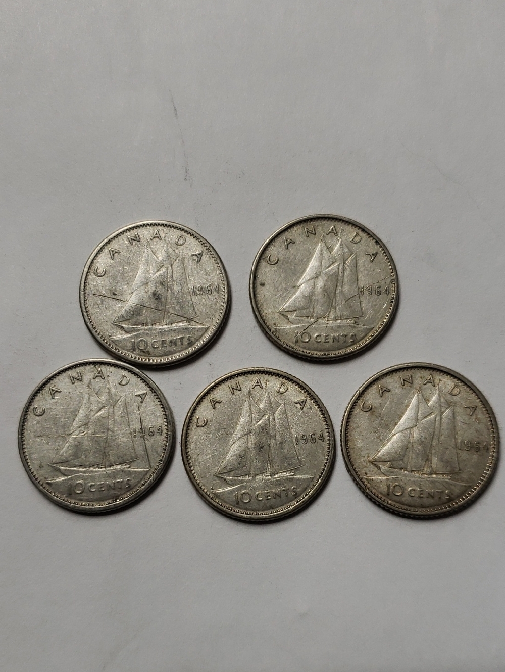 Canada 1964 10 Cent Coins - Lot of 5
